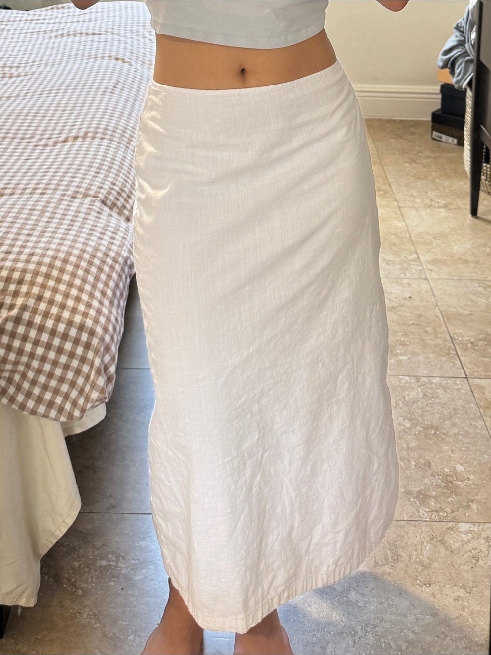 And Now This White 100% Cotton Midi Skirt M Back Slit Lined Minimalist Coastal